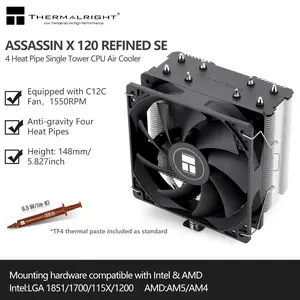 Thermalright Assassinx 120 Refined SE Cpu Cooler, 4 Heat Pipes, Tl-C12c Pwm Fan, Aluminum Base, Aghp Technology, Amd/intel Compatible