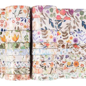 18 Rolls Floral  Washi Tape Set VSCO Foil Masking Decorative for Arts, DIY Crafts,  Journal Supplies, Planners, Scrapbook, Card/ Wrapping 8/15mm Wide (Blooming)