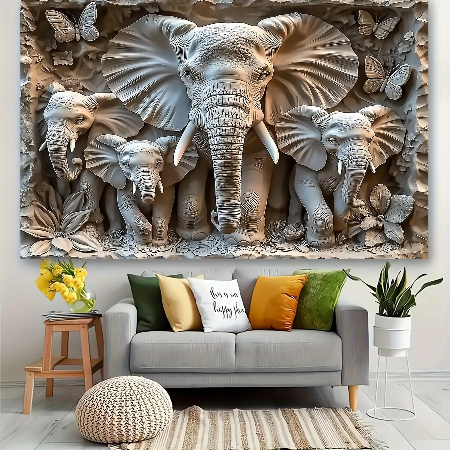 Extra Large Animal Family Elephant Tapestry - Bright Colors Polyester Home Decor Wall Hanging, Durable Structure, Easy Installation, No Power Required, All Seasons for Living Room, Bedroom, Indoors