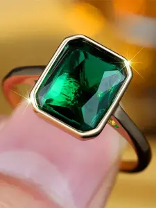 Women's Luxurious Golden Green Zircon Gemstone Wedding Promise Love Wedding Ring