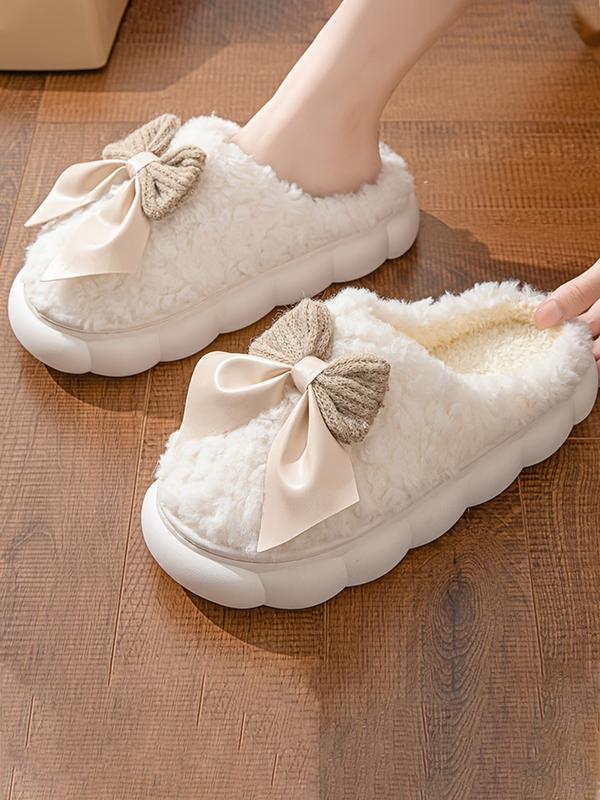 Women's Bow Slipper Shoes, House Slippers, Comfortable Warm Lining, Non-Slip Thick Sole Design, Suitable for Fall & Winter Indoor Home Office Use