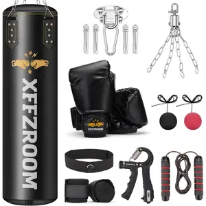 Punching Bag for Adults 4ft PU Leather 6 in 1 Heavy Boxing Bag Set with 12oz Boxing Gloves Hand Wraps Hanging Bag for MMA Karate Kickboxing Muay Thai Home Unfilled