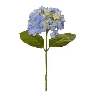 19" Silk Hydrangea Stem W/2 Leaves Periwinkle