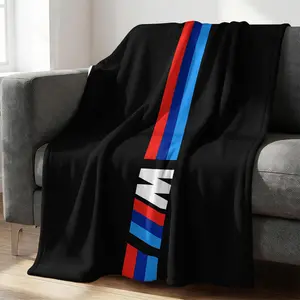 Racing M Power Logo Print Flannel Throw Blanket, Super Soft & Cozy Warm Blanket for Couch Bed Sofa, Lightweight Fleece Gift Blanket for Car Enthusiasts, Stylish Digital Print for Man Cave Decor