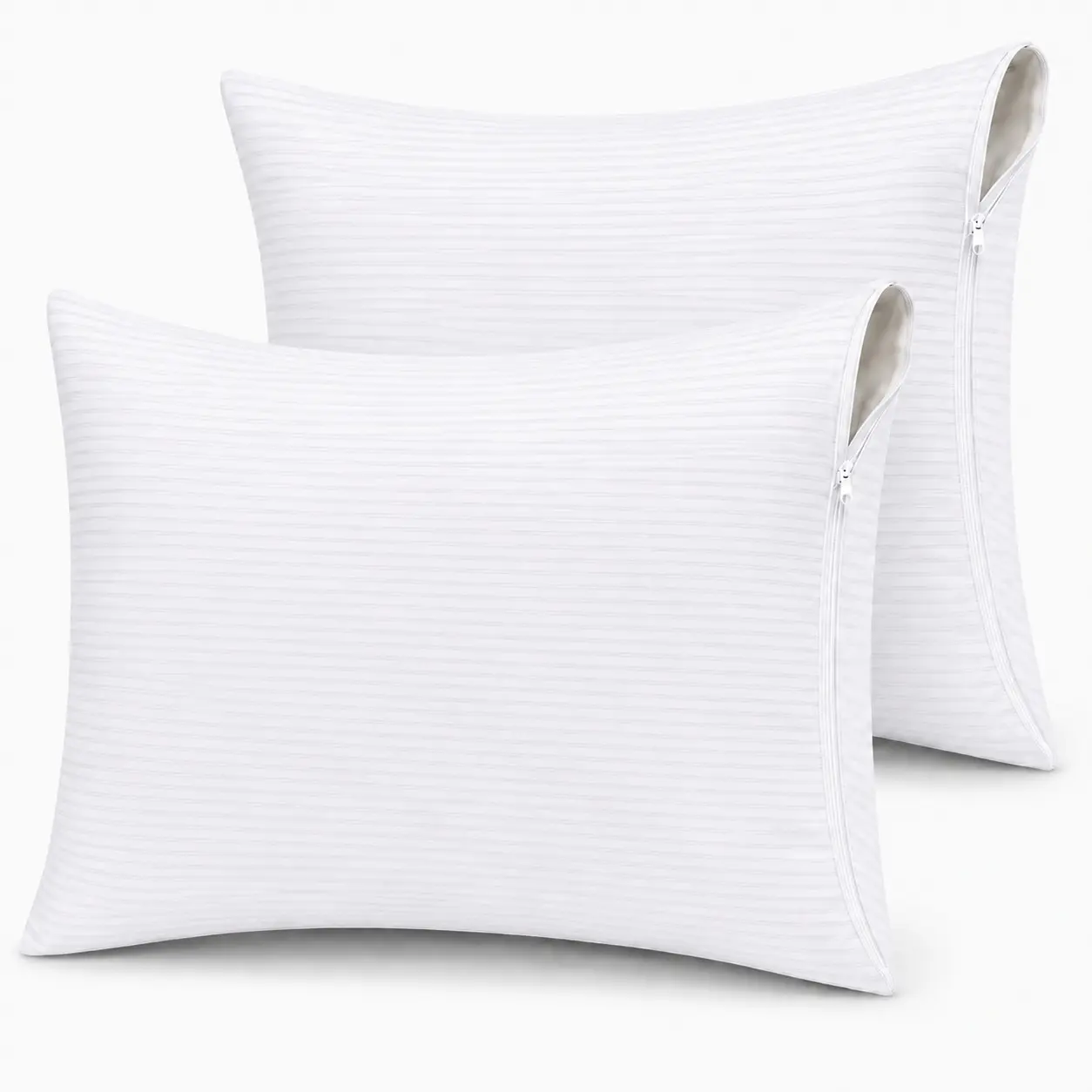 Mary's Collection | Striped Pillow Protectors- with Zipper, Ultra Soft Hotel Quality Pillowcase Covers , 2/4 Pack, Bed Bug & Dust Mite Proof, Noiseless Moisture Wicking, Machine Washable, Standard Queen King Size campingessentials