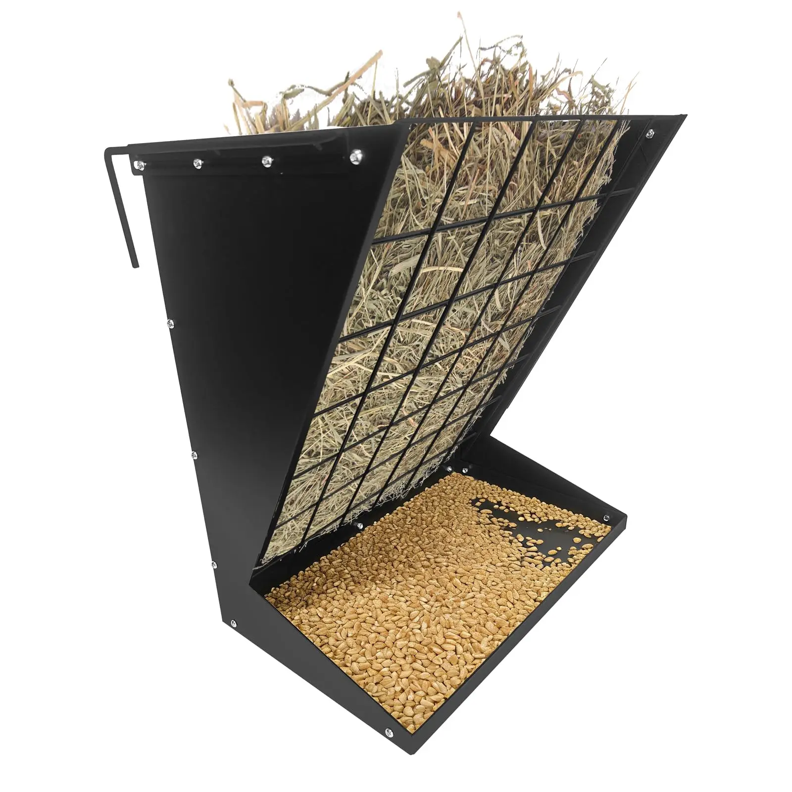 Garvee Upgraded Hay Feeder for Goats, 2 in 1 Wall Mount Hay Rack Goat Feeder, Heavy Duty Galvanized Steel Hanging Feeders for Farm Livestock Goat Sheep Grain Indoor Outdoor Uses