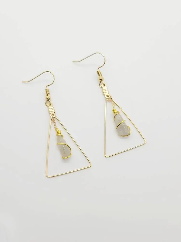 18K Gold Labradorite Crystal Earrings: Geometric Dangle Earrings