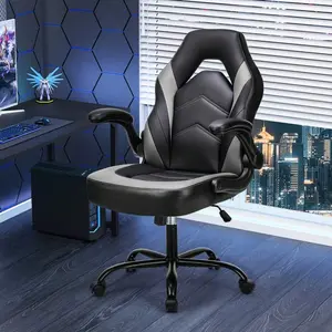 Big and Tall Ergonomic Office Desk Chair - PU Leather Gaming Computer Chair with Adjustable Swivel, Flip-Up Armrests, and Metal Frame for Adults