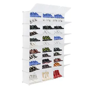 12 Tier Portable 72 Pair Shoe Rack Organizer 36 Grid Expandable Tower Shelf Drawer Cabinet Modular DIY Household Closet for Heels Boots Slippers White Translucent Plastic Steel Frame