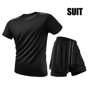 Men’s short-sleeve athletic top and drawstring shorts set, sportswear suitable for fitness, outdoor activities, and everyday exercise