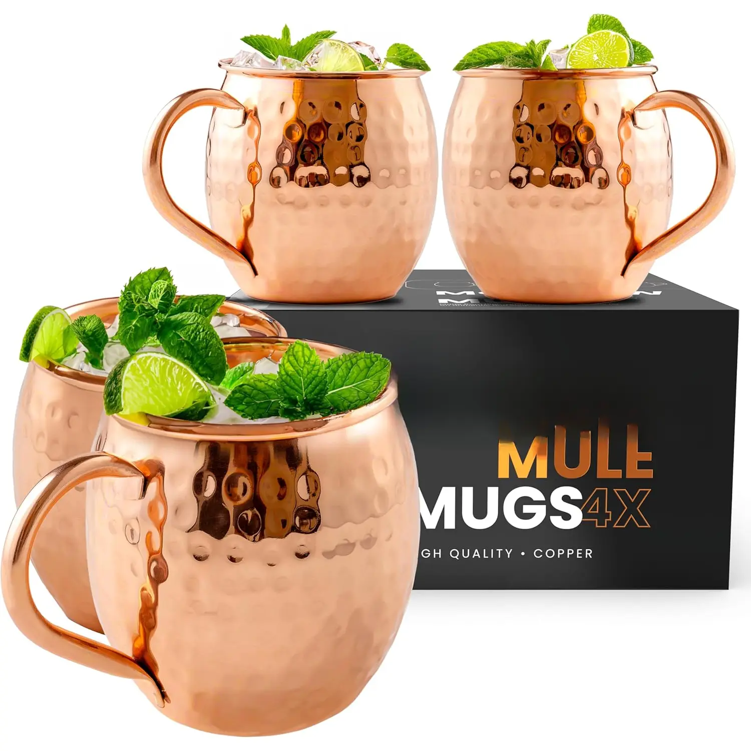 Moscow Mule Mugs - Set of 4- Pure Copper Mugs Large 16 oz -  Safe -  Moscow Mule Cups Set of 4 - Solid Copper Cups