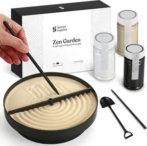 Special Supplies Zen Garden Sand Spinner – Self Spinning Sandscape for Desk, Mindfulness Kit, Stress Relief, Sensory Therapy Tools- Zen Garden Kit- Black