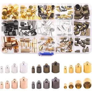 200Pcs 5 Color Brass Cord Ends Caps Jewelry Findings Kit Assorted Sizes for Tassels Leather Art Crafting