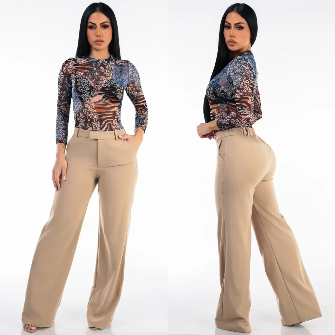 Super High Waist Stretch Wide Leg Dress Pants Khaki