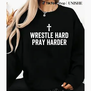 Wrestle Hard Christian Apparel – 100 Percent Long Sleeve Sweatshirt For Athletes Hoodied Everyday Cotton Sweaters