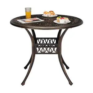 Durable Round Cast Aluminum Patio Dining Table – 24" Outdoor Bistro Table with Umbrella Hole – Vintage Style, Rust-Proof Finish, Perfect for Garden, Balcony, Poolside, Backyard, or Porch