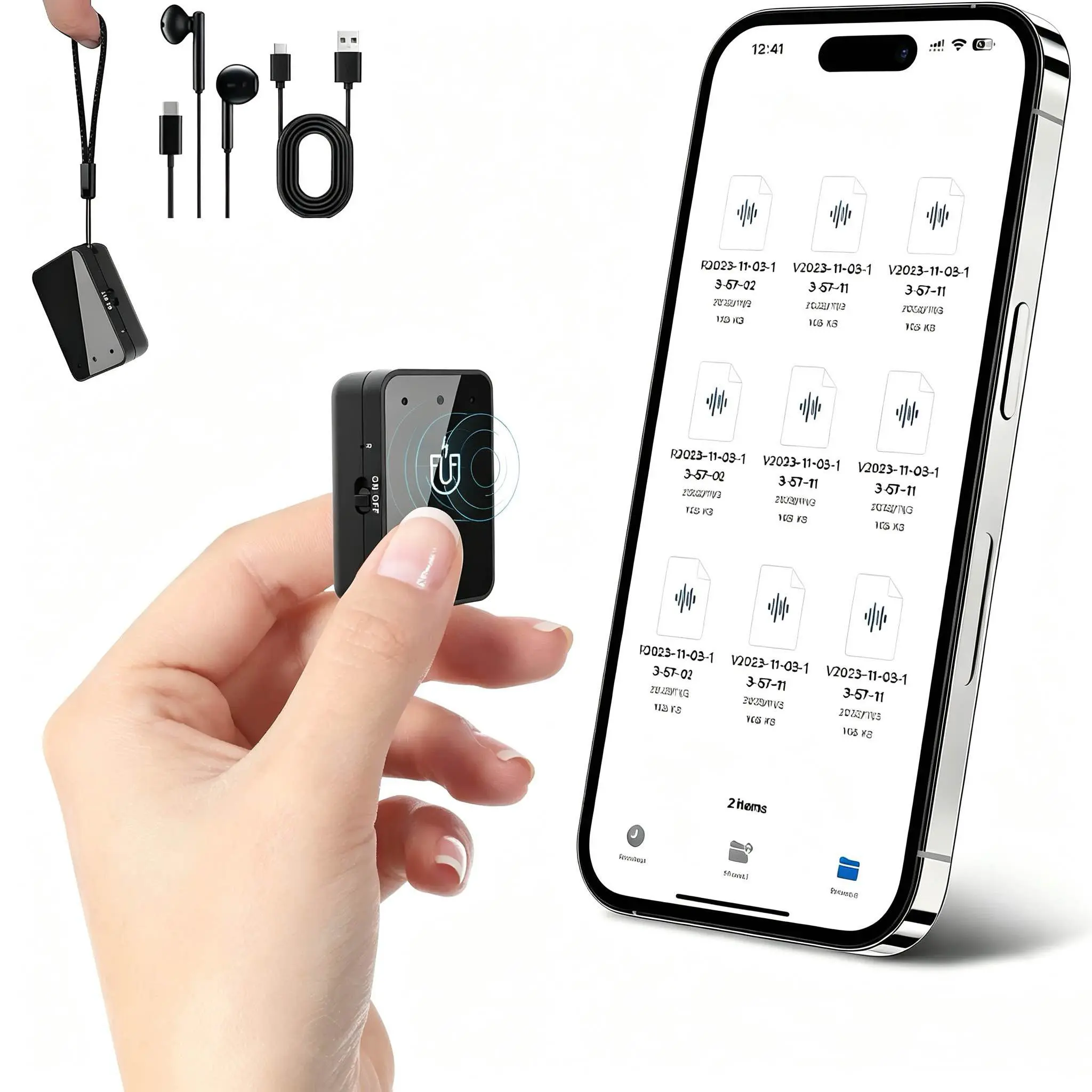 Magnetic Voice Recorder, AI Noise Reduction, 45H Recording, One-Button Control, Long Battery Life & Large Storage, 16.9g Ultra-Light