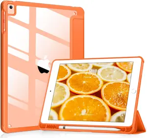 for iPad 6th / 5th Generation 9.7 inch Case (2018/2017), iPad Air 2 & 1 (2014/2013) Case, Clear ,  Cover [Built-in Pencil Holder, Auto Sleep/Wake] - Orange
