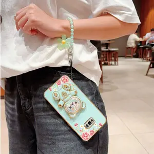S8 Mom Series Fashion Strap Lanyard Phone Holder Case For Compatible With Samsung Galaxy S8 PC Cover and Durable Floral Embellished Cute Bear Protector Cases