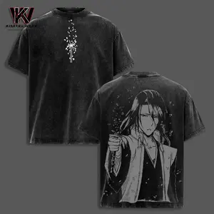 Byakuya Kuchiki T-Shirt – Bleach Anime Graphic Tee Oversized Acid Washed Soft Cotton Men Shirts Anime Streetwear Casual Menswear Summer Clothing Gift for Anime Fans Bleach Merch