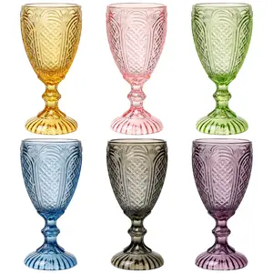 Coordinator Colored Wine Glasses set of 6 glass goblets, vintage Colored glassware, drinking glasses for a baby shower,Drinkware