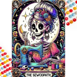 5D DIY Diamond Arts Colorful Painting Kit, Skeleton on Sewing Machine Pattern Diamond Arts Colorful Painting Without Frame, DIY Decor Painting for Bedroom, Diamond Art Supplies, Decoration