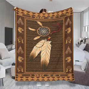Bohemian Dreamcatcher Decorative Throw Blanket, Multiple Specifications Available, Colorful Design, Soft Fabric for Cozy Naps, Office Lunch Breaks, Bedroom Decor with Native American Cultural Elements