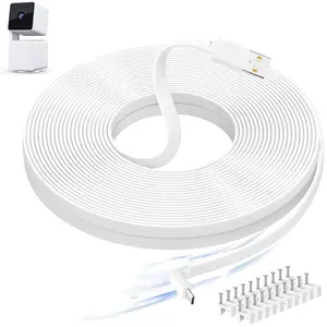 50FT Power Extension Cable Compatible with WYZE Cam Pan V3, USB to 90 Degree Micro USB Extension Charging Cable for WYZE Cam Pan V3,L-Shaped Flat Power Cord (White)