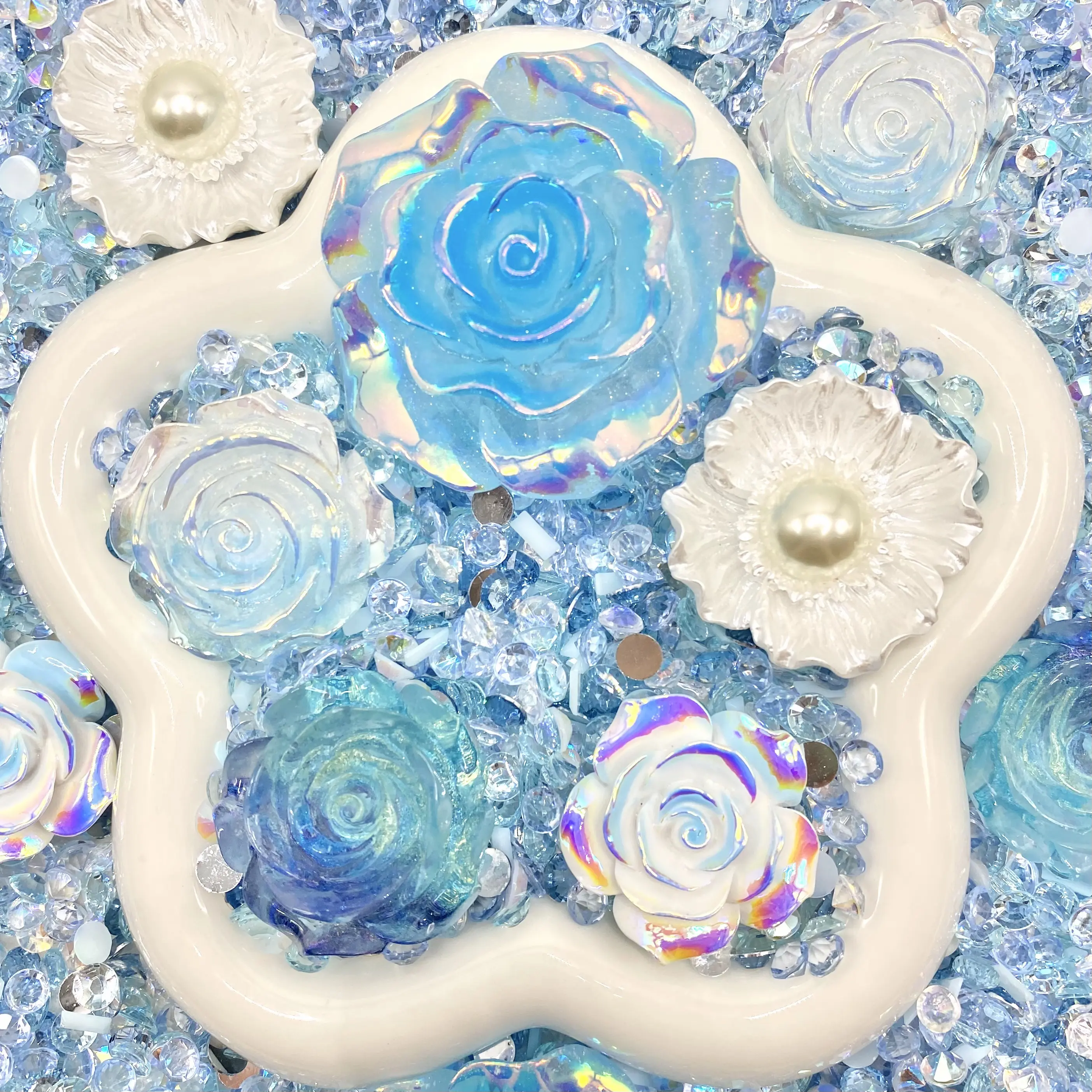 Frozen Petals - Rose Mix - Floral Resin Cabochon Mix with Rhinestones – Assorted Flower Resin Charms for Whipped Cream Glue, Resin Art & Mirror Decoration