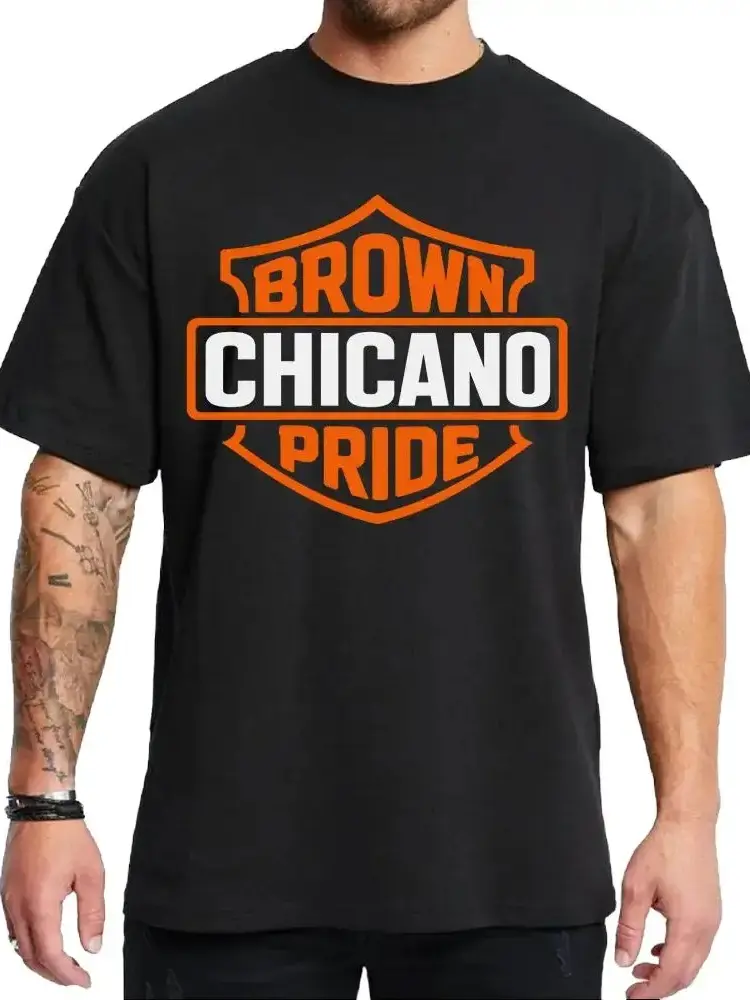 Chicano Brown Pride Logo moto, Chicano Clothes Chicana Cholo Chola Style Clothing Unisex tee  for Men & Women Streetwear