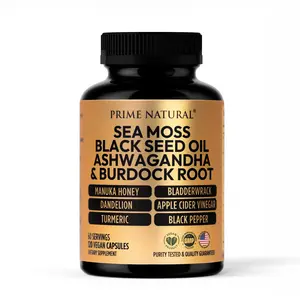 Sea Moss 3000mg Black Seed Oil 2000mg Ashwagandha 1000mg Turmeric 1000mg Bladderwrack 1000mg Burdock 1000mg Manuka Honey Dandelion ACV - 120 Capsules | 60 days supply | Vegan