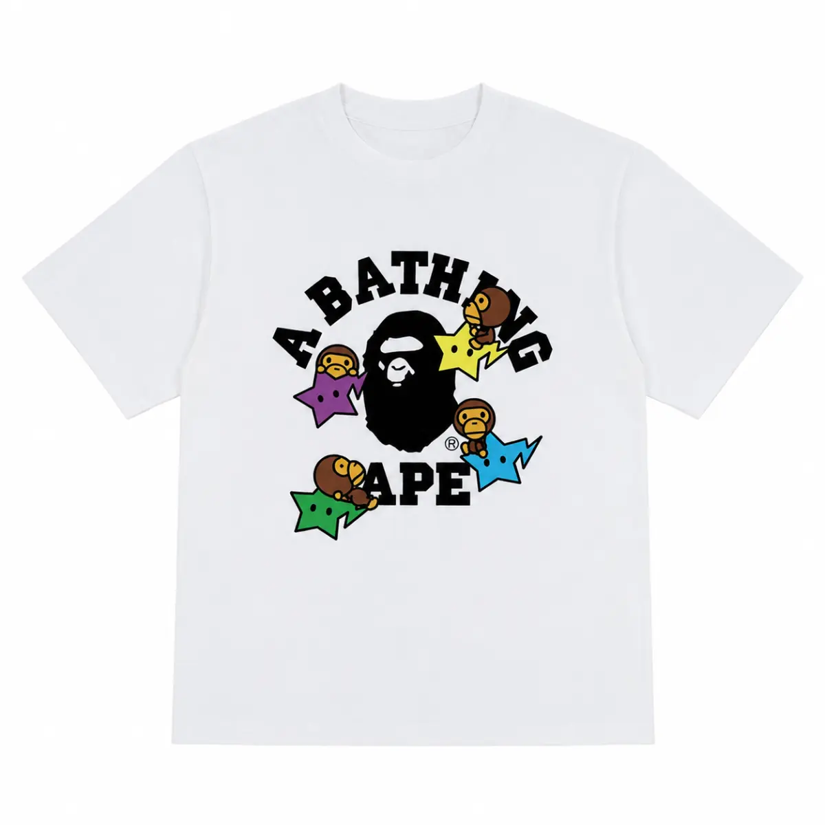 Unisex Colorful Ape Star Graphic T Shirt Casual Streetwear Crew Neck Tee