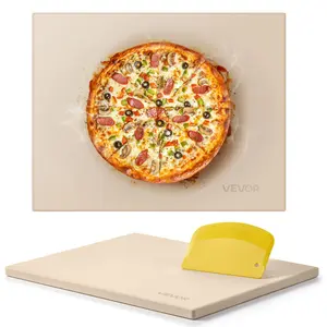 VEVOR Pizza Stone, 15x 12 in Rectangular Cordierite Pizza Stone, Extra Large Baking-Stone with Scraper, 0.6 in Thick Heat-Resistant Cordierite, for Kitchen Oven, Baking Bread Pizzas, BBQ Grilling
