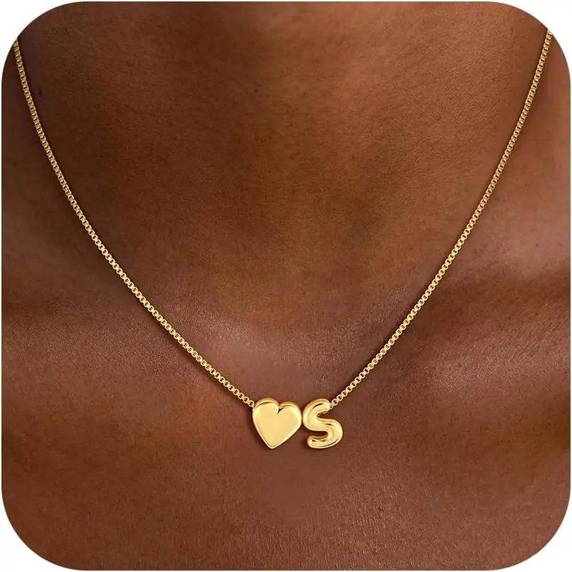 Initial Necklaces for Women Girls Kids - 14K Gold Plated Dainty Heart A-Z Initial Letter Necklace Teen Girls Gifts Trendy Stuff Birthday Gift for 5 6 7 8 9 10 Year Old Girl