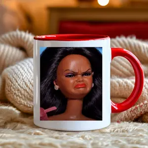 Angry Doll Face Mug| Unhinged Doll Meme Mug| Sarcastic Coffee Cup| Disgusted Distressed Doll Humor| Relatable Humor Mug
