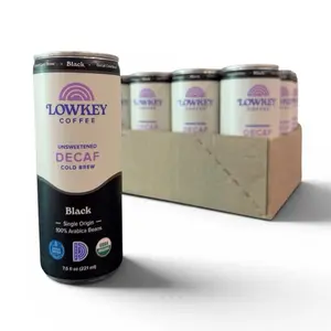 Organic Decaf Cold Brew Coffee Beans - Lowkey, Swiss Water Process, Unsweetened Black, Ready-to-Drink, 12-Pack Case
