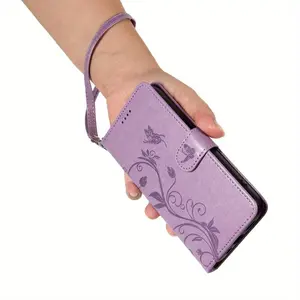Floral Pattern PU Leather Wallet Case with Lanyard, Magnetic Flip Cover with Stand, Shockproof Phone Case for iPhone 13/12/11/XS/XR/8/SE & Pro/Max Models, Protective