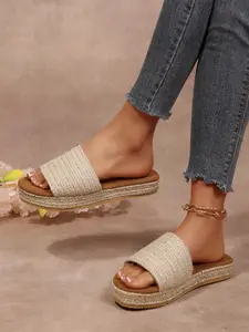 Boho Style Flat Weave Sandals, Soft Lining Anti-Slip Durable Sole, Summer Casual Home Slip-On Shoes for Women, Comfortable and Versatile