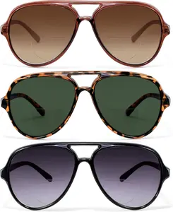3 Pack Retro Aviator Bifocal Reading Sunglasses for Women Men UV400 Protection Classic Square Sun Readers