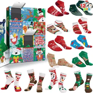 JOYFY 2025 Christmas Advent Calendar 12 Day Christmas Warm Cotton Socks for Women Adults Xmas Gift with 8 Low Cut & 4 Knee Socks Joyfy
