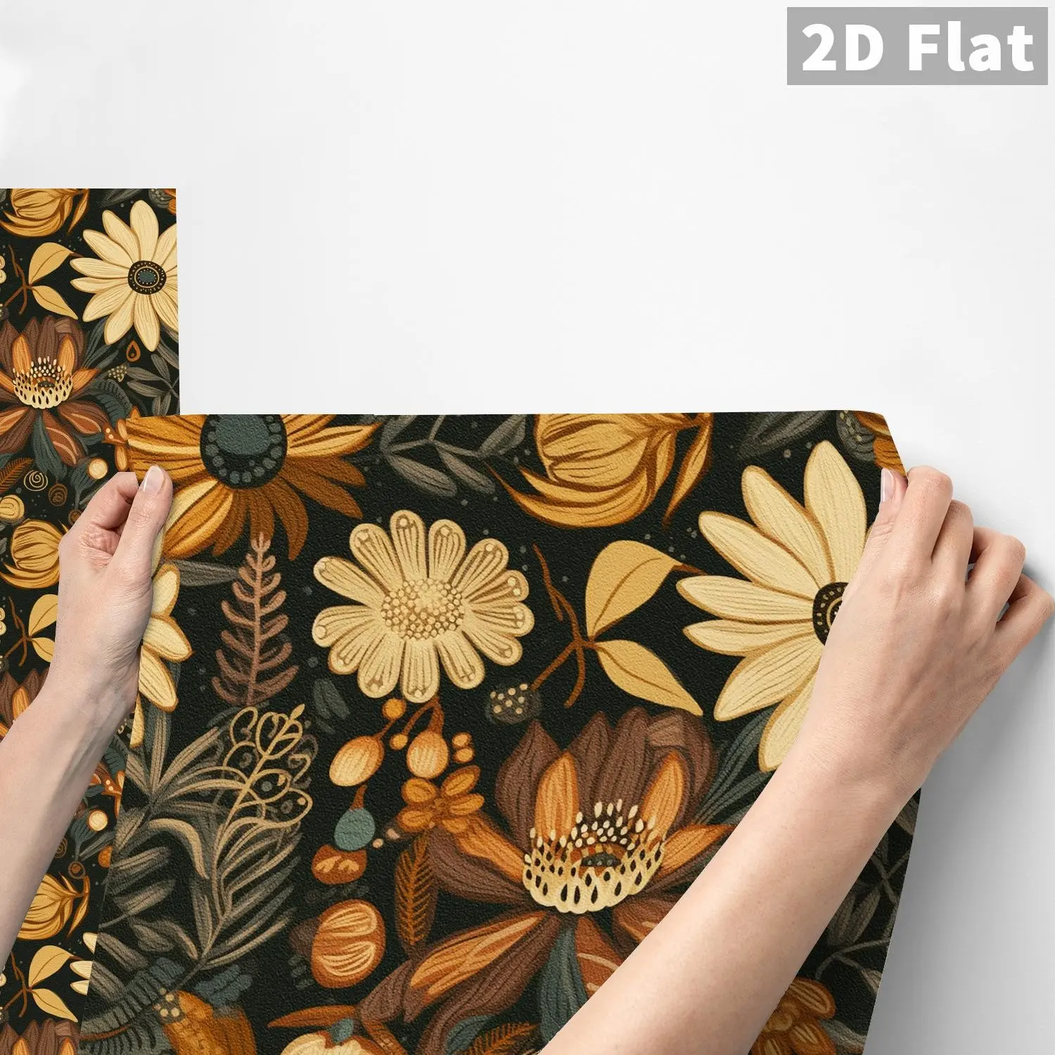 1Pc Vintage Dark Floral QT Wall Sticker | Matte PVC Peel-and-Stick Backsplash | Retro Boho Home Decor