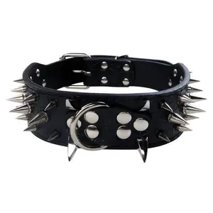 Luxurious Padded Leather Dog Collar with Sharp Spiked Studded Design for Medium Large Dogs 2 Inch Width Anti-Biting Pink Leopard-Silver Adjustable 20.9-24 Inches