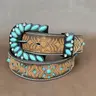 Boho Style Ethnic Pattern Embossed Western Buckle Belt, Vintage Cowboy Cowgirl Belt for Women & Men, Stylish Belts, Belt with Buckle, Fashion Accessories for Daily Wear