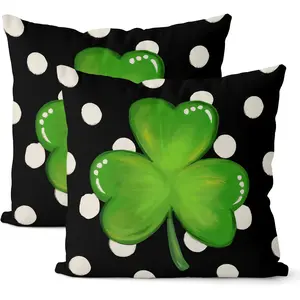 2pcs, St. Patrick'S Day Theme Throw Pillow Covers, Green Shamrock Lucky Clover Design, Home Décor Products, Cushion Cover Decoration for Couch Sofa, Room Decor and Bedroom Decor, Suitable for Spring Decoration, Single Sided Printing, No Pillow Core