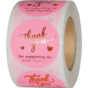 500 Pcs 1.5 Inch Pink and Rose Gold Thank You Stickers for Small Business Packaging, Self-Adhesive Waterproof Stickers with Beautiful Designs, Strong and Durable Envelope Seals