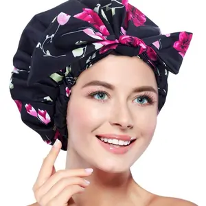 Reusable Shower Cap for Women Long Hair, Waterproof Large Shower Caps Adjustable, Washable, Breathable