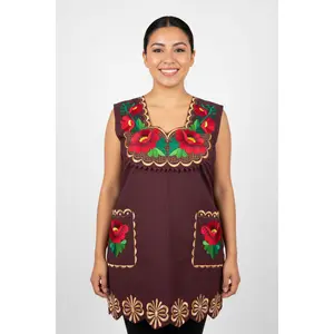 Oaxacan Embroidered Apron – Red Flowers