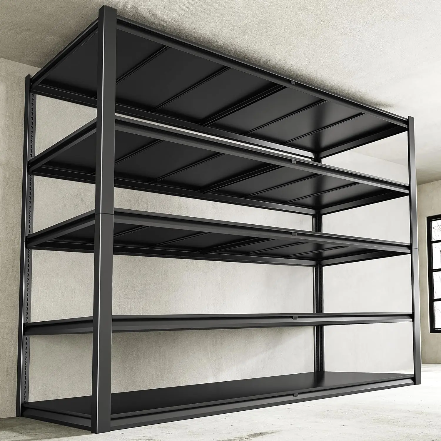 Raybee Furniture Heavy-Duty All-Metal Adjustable Garage Shelf - 500lbs Per Layer, 2500-3000lbs Capacity, Powder Coated Industrial Rectangle Floor Rack, 10-Minute Setup Durable Waterproof Freestanding Storage for Garage, Bedroom Organization, Garage Organi