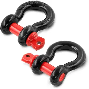 3/4" D Ring Shackle with 7/8" Screw Pin, 4.75T Working Load Limit (WLL) / 28.5T (62,831 lb) Minimum Breaking Strength (MBS) for Tow Strap Winch, Off-Road   (Black/Red, 2 Pack)