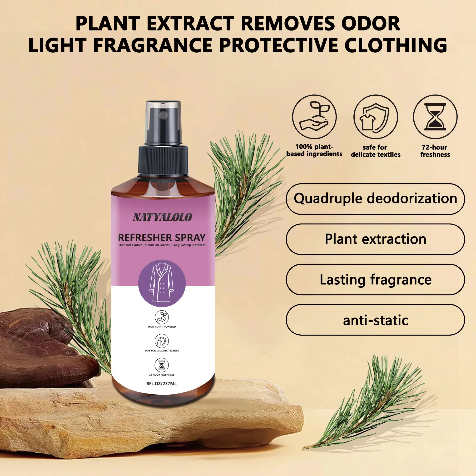 NATYALOLO Fabric & Air Freshener Spray - Natural Plant Extract Room Deodorizer with Woody Floral & Fruity Scents, Home Supplies for Odor Removal